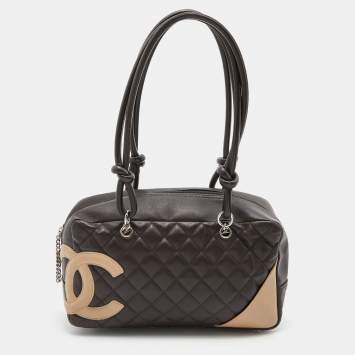Pre Owned Chanel Brown/Beige Quilted Leather Cambon Ligne Bowler Bag