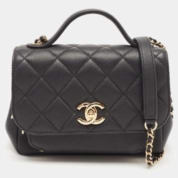 Pre Owned Chanel Black Quilted Caviar Leather Small Business Affinity Top Handle Bag
