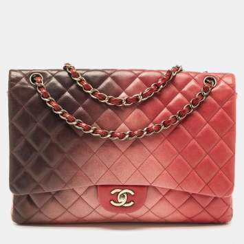 Pre Owned Chanel Ombre Pink Quilted Leather Maxi Classic Single Flap Bag