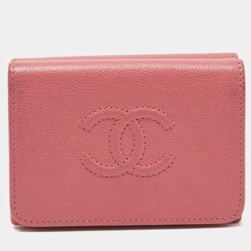 Pre Owned Chanel Pink Caviar Leather CC Flap Trifold Compact Wallet