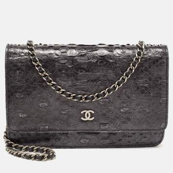 Pre Owned Chanel Black Python Classic Wallet on Chain