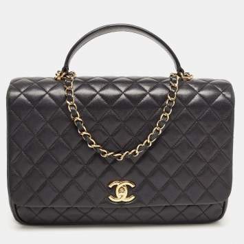 Pre Owned Chanel Black Quilted Leather Flap Top Handle Bag