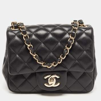 Pre Owned Chanel Black Quilted Leather Mini Square Classic Flap Bag