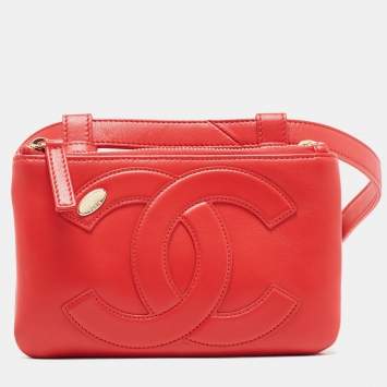 Pre Owned Chanel Red Leather CC Mania Double Zip Waist Belt Bag