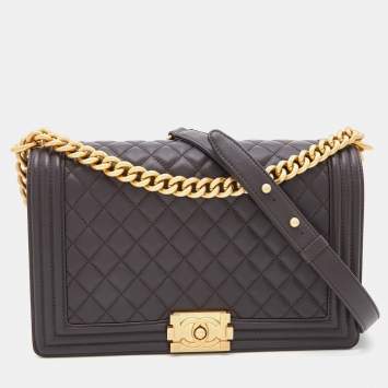 Pre Owned Chanel Brown Quilted Leather New Medium Boy Flap Bag