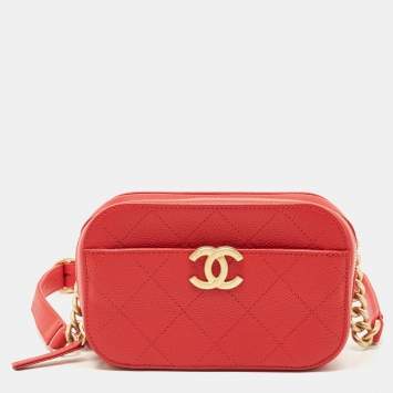 Pre Owned Chanel Red Quilted Caviar Leather Chic Affinity Belt Bag