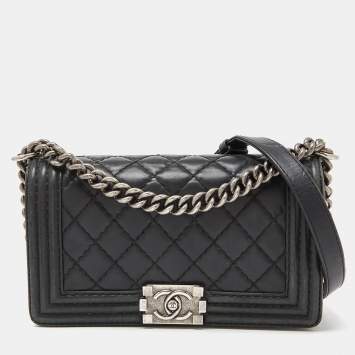 Pre Owned Chanel Black Quilted Wild Stitched Leather Medium Boy Bag