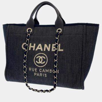 Pre Owned Chanel Black Canvas Large Deauville Tote Bag