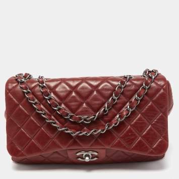 Pre Owned Chanel Red Quilted Leather Jumbo Classic Single Flap Bag