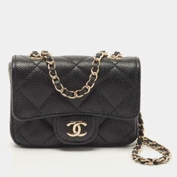 Pre Owned Chanel Black Caviar Leather Micro Belt Bag