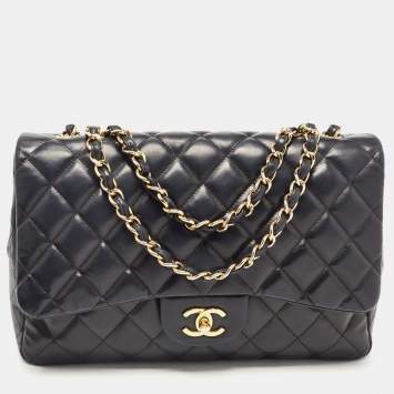 Pre Owned Chanel Black Quilted Leather Jumbo Classic Single Flap Bag