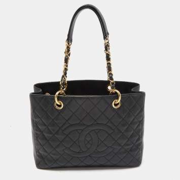Pre Owned Chanel Black Quilted Caviar Leather Grand Shopping Tote