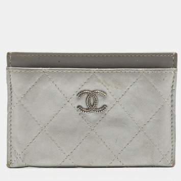 Pre Owned Chanel Silver/Pink Quilted Leather CC Classic Card Holder