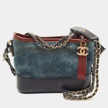 CHANEL Calfskin Quilted Small Gabrielle Bucket Grey 407845