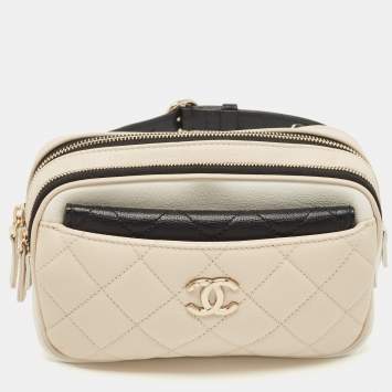 Pre Owned Chanel Beige/Black Quilted Leather CC In and Out Waist Bag
