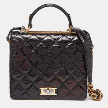 Pre Owned Chanel Black Crinkled Quilted Leather Rita Top Handle Bag