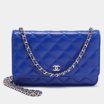 Pre Owned Chanel Blue Quilted Leather WOC Bag