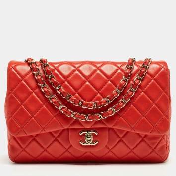 مملوكة مسبقًا Chanel Red Quilted Lambskin Leather Jumbo Classic Single Flap Bag
