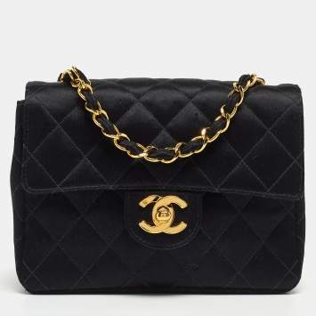 Pre Owned Chanel Black Quilted Satin Mini Classic Flap Bag 