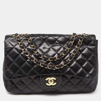 مملوكة مسبقًا Chanel Black Quilted Leather Jumbo Classic Single Flap Bag