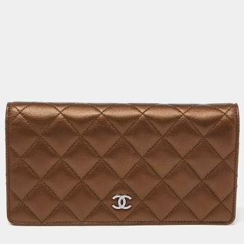 Pre Owned Chanel Metallic Brown Quilted Leather L Yen Wallet