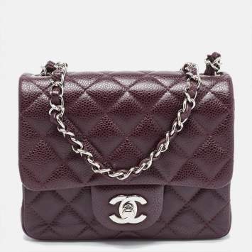Pre Owned Chanel Dark Brown Quilted Leather Mini Square Classic Single Flap