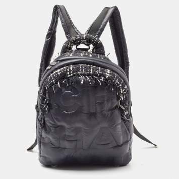 Pre Owned Chanel Black Nylon and Tweed Doudoune Backpack