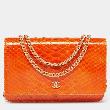 Pre Owned Chanel Orange Python Wallet on Chain
