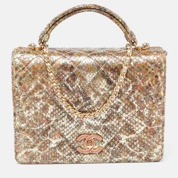 Pre Owned Chanel Metallic Multicolor Python Flap CC Logo Top Handle Bag