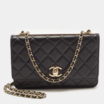 Pre Owned Chanel Black Quilted Leather Trendy CC Wallet On Chain