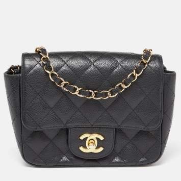 Pre Owned Chanel Black Quilted Caviar Leather Mini Square Classic Flap Bag