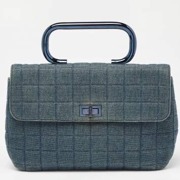 Pre Owned Chanel Blue Choco Bag Denim Mademoiselle Flap Bag