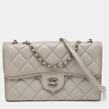 Pre Owned Chanel Grey Quilted Leather Single Flap Bag