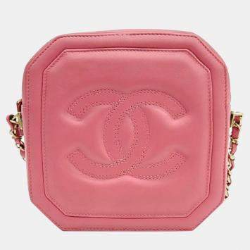 Pre Owned Chanel Pink Leather Chain Crossbody Bag