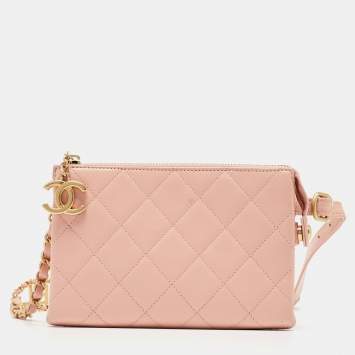 Pre Owned Chanel Light Pink Quilted Leather Logo Strap Belt Bag