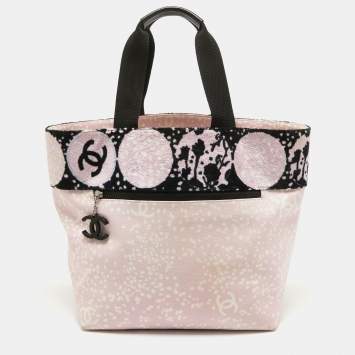 Pre Owned Chanel Pink/ Black Terry Cloth Canvas Tote 