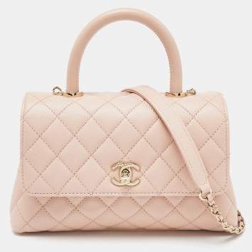 Pre Owned Chanel Pink Quilted Caviar Leather Small Coco Top Handle Bag