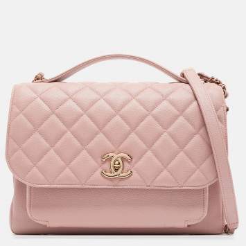 Pre Owned Chanel Pink Quilted Caviar Leather Large Business Affinity Flap Bag 