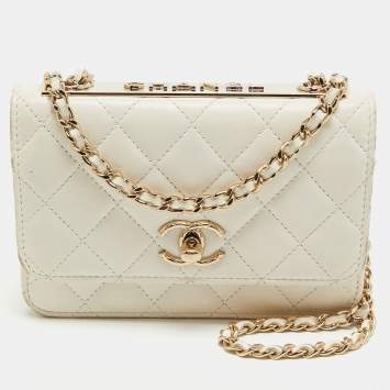 Pre Owned Chanel White Quilted Leather Trendy CC Wallet On Chain