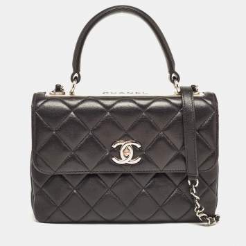 Pre Owned Chanel Black Quilted Leather Small Trendy CC Flap Top Handle Bag