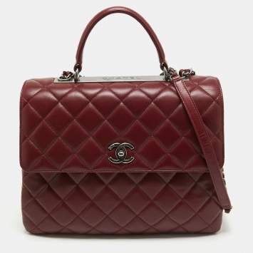 Pre Owned Chanel Dark Red Quilted Leather Large Trendy CC Top Handle Bag