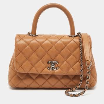 Pre Owned Chanel Brown Quilted Caviar Leather Mini Coco Top Handle Bag