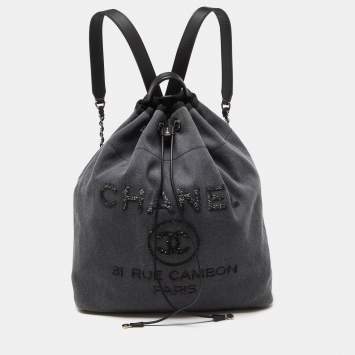 Pre Owned Chanel Grey/Black Denim and Leather Sequin Embellished Deauville Backpack 