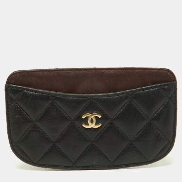 Pre Owned Chanel Black Quilted Leather Card Holder