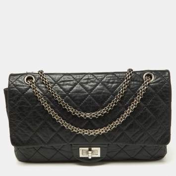 Pre Owned Chanel Black Quilted Aged Leather Reissue 2.55 Classic 227 Flap Bag