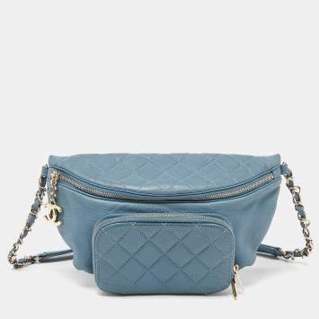 Pre Owned Chanel Blue Caviar Leather Business Affinity Waist Bag