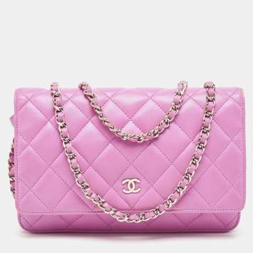 Pre Owned Chanel Purple Quilted Leather WOC Bag