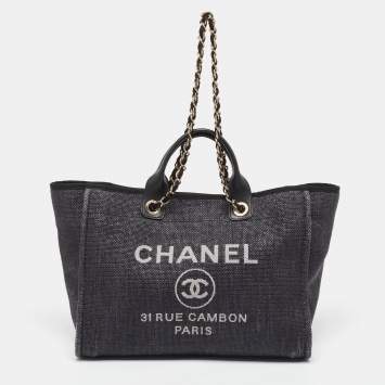 Pre Owned Chanel Black Raffia Large Deauville Tote
