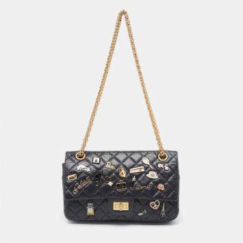 Pre Owned Chanel Black Quilted Aged Leather 225 Lucky Charm Reissue 2.55 Flap Bag