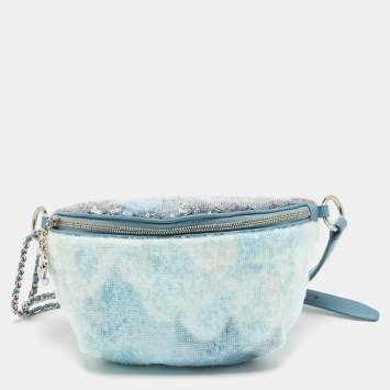 Pre Owned Chanel Light Blue Sequins Waterfall Belt Bag